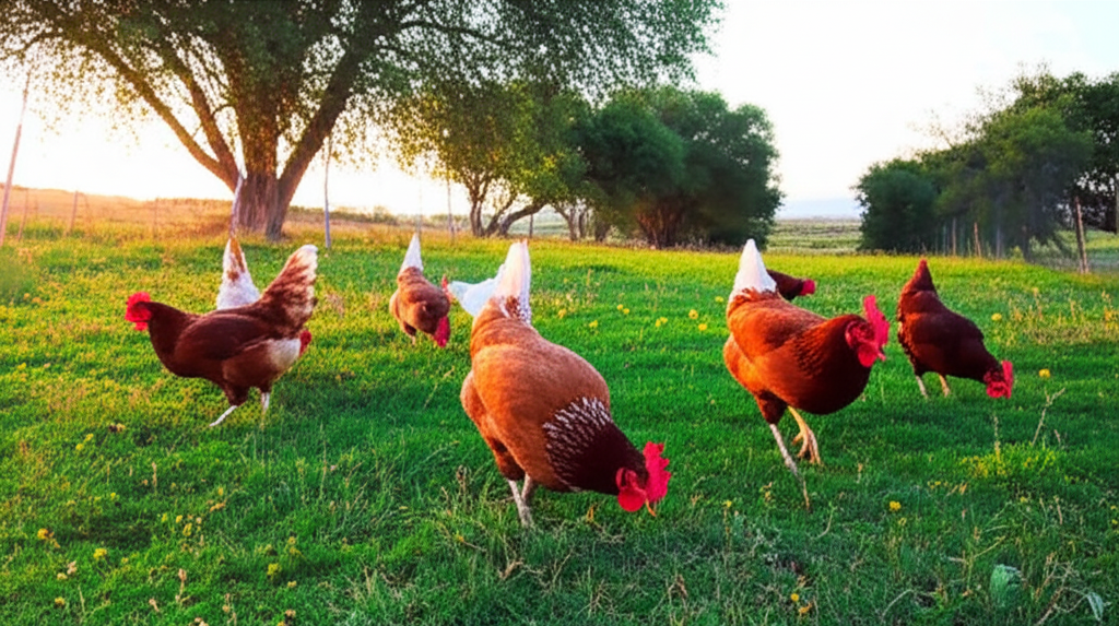 Galinhas soltas no pasto